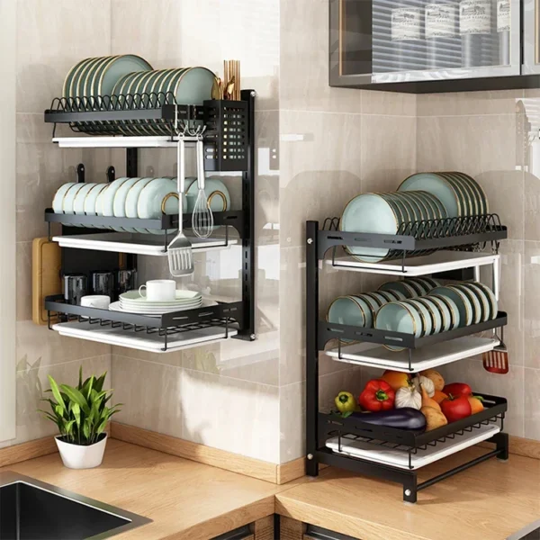 Dish racks hanging sink 2 tier with tray bowl wall mounted kitchen over the sink dish rack most selling product in alibaba