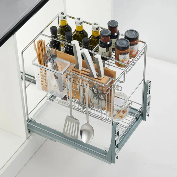 Multifunctional Kitchen Cabinet Accessories Sliding Drawer Metal Steel Pull Out Wire Basket - Image 4