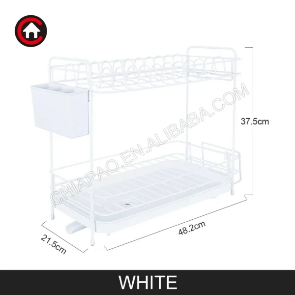 2 Tier Kitchen Metal Wire Dish Drainer Dish Drying Rack and Bowl Holder with Plastic Tray Utensil Holder