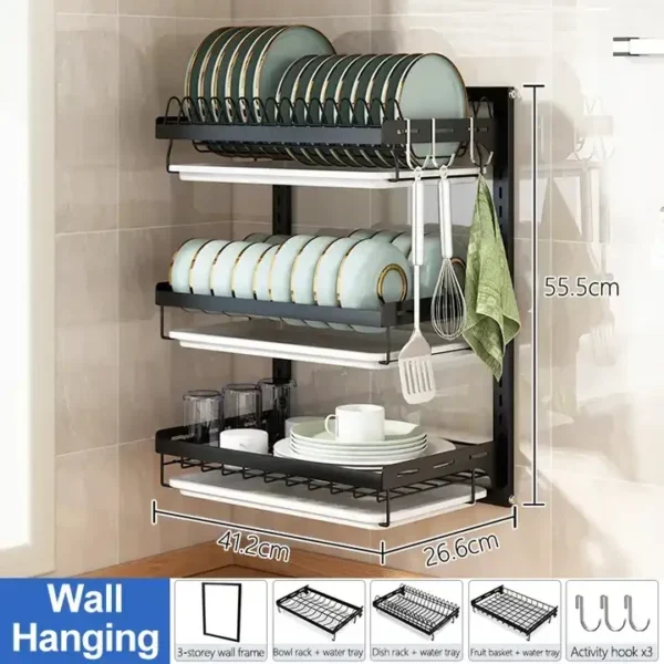 Dish racks hanging sink 2 tier with tray bowl wall mounted kitchen over the sink dish rack most selling product in alibaba - Image 10