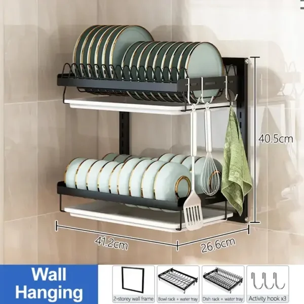 Dish racks hanging sink 2 tier with tray bowl wall mounted kitchen over the sink dish rack most selling product in alibaba - Image 6