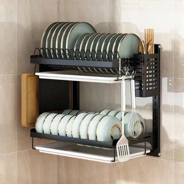 Dish racks hanging sink 2 tier with tray bowl wall mounted kitchen over the sink dish rack most selling product in alibaba - Image 4